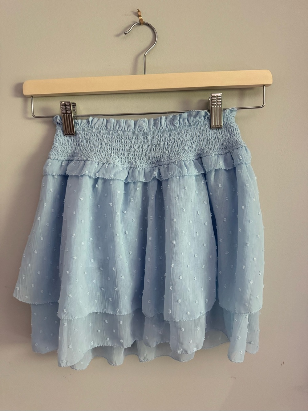 Katie J NYC Light Blue Tiered Swiss Dot Skirt